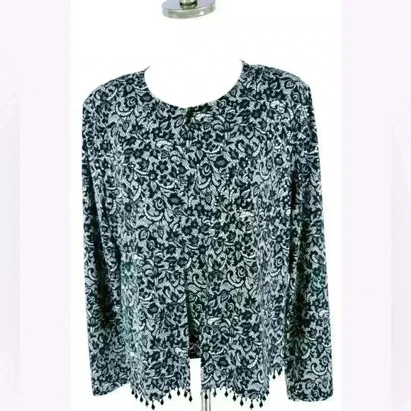 MSK Beaded Floral Cardigan Black & White with Sequins Women’s Size Small - Picture 2 of 4